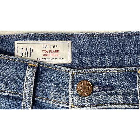 Women’s GAP 70's Flare High Rise Front Pocket Denim Jeans Tag 28/6R Actual 30” - Picture 4 of 9